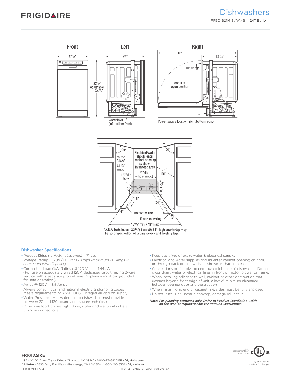 Dishwashers | FRIGIDAIRE FFBD1821MB User Manual | Page 3 / 7