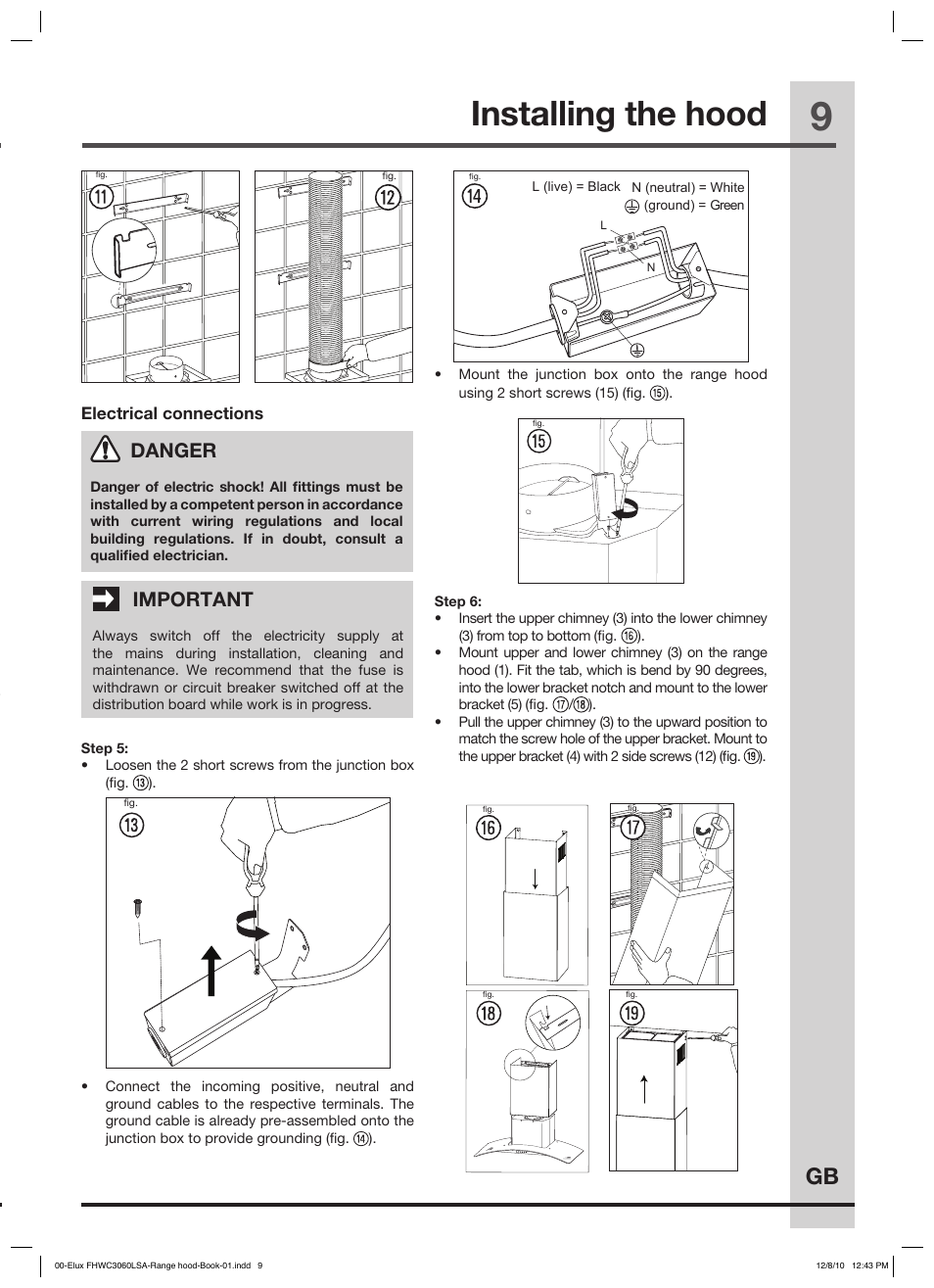 Installing the hood, Danger, Important | FRIGIDAIRE FHWC3660LS User Manual | Page 9 / 13