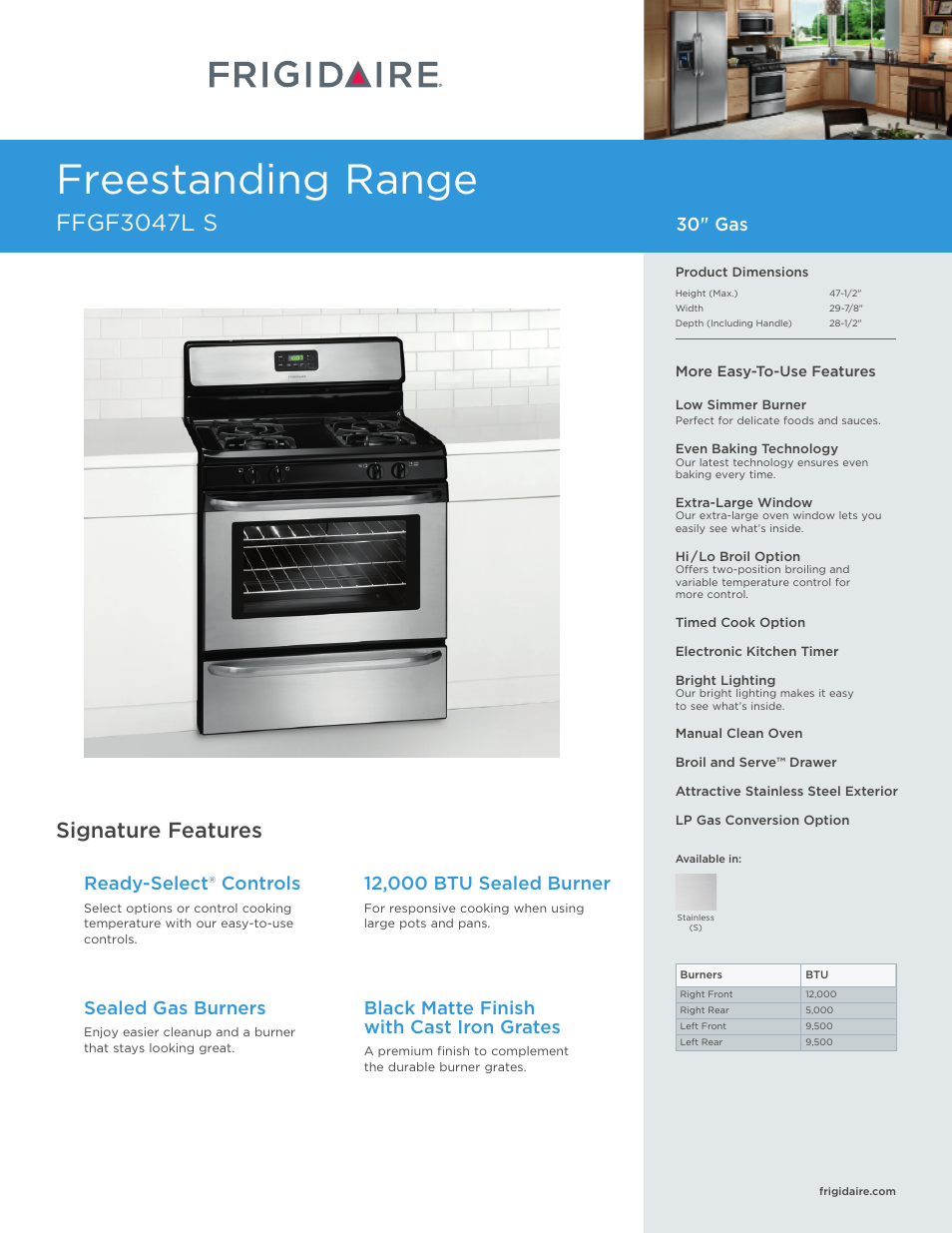 FRIGIDAIRE FFGF3047LS User Manual | 7 pages