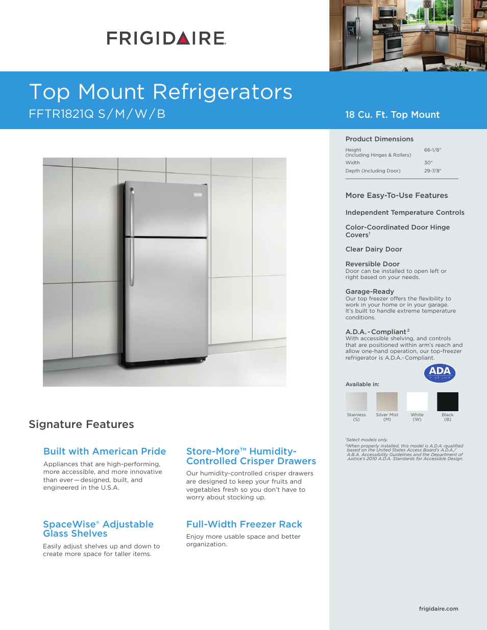 FRIGIDAIRE FFTR1821QB User Manual | 4 pages