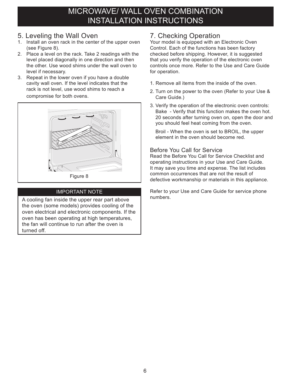 Checking operation, Leveling the wall oven | FRIGIDAIRE FGMC3065PB User Manual | Page 6 / 18