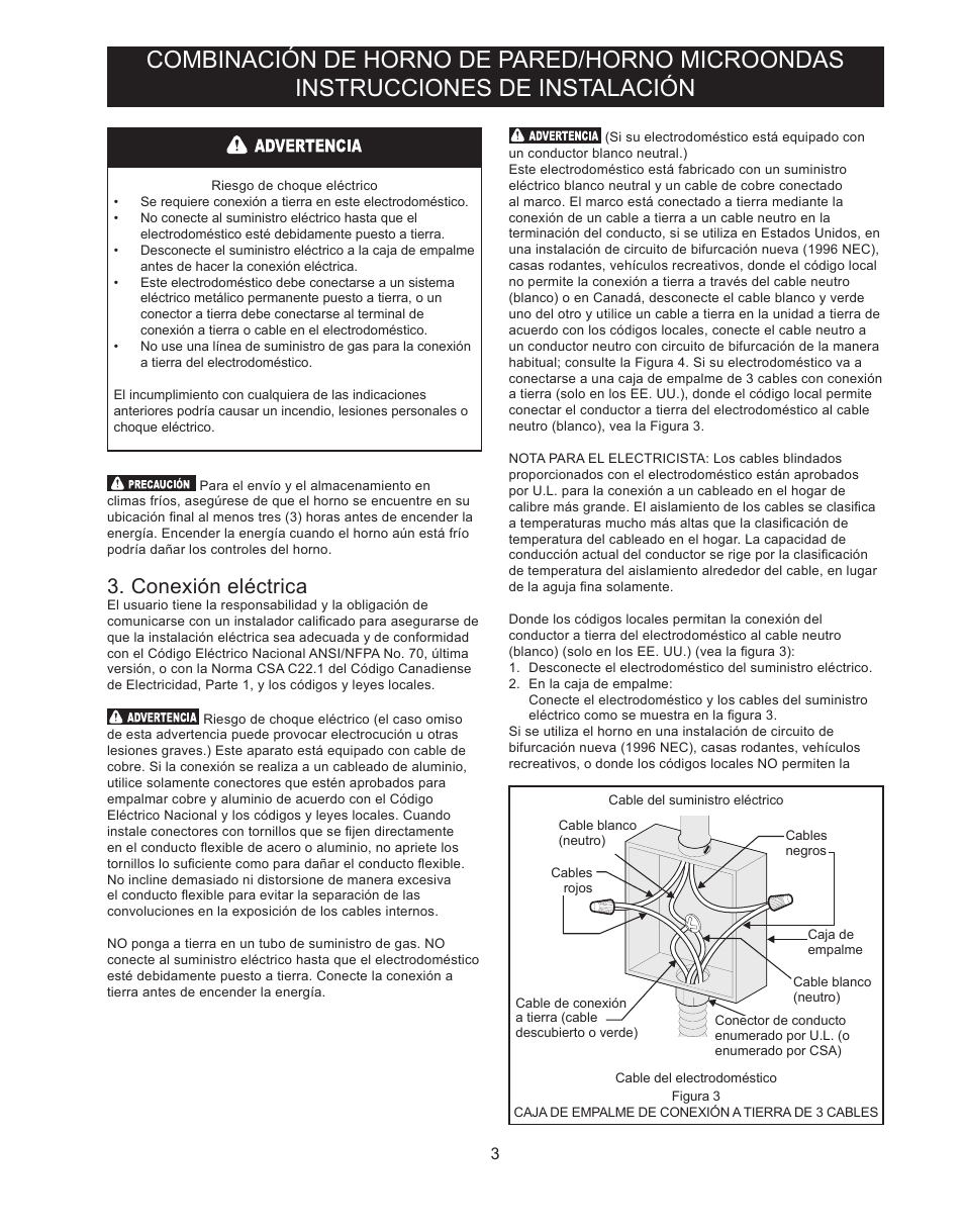 Conexión eléctrica | FRIGIDAIRE FGMC3065PB User Manual | Page 9 / 18