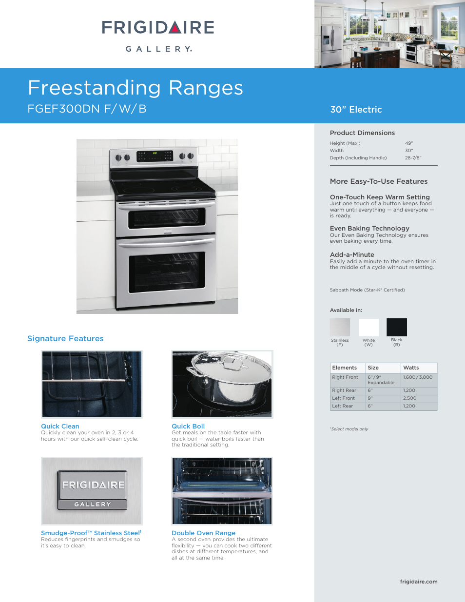 FRIGIDAIRE FGEF300DNW User Manual | 7 pages