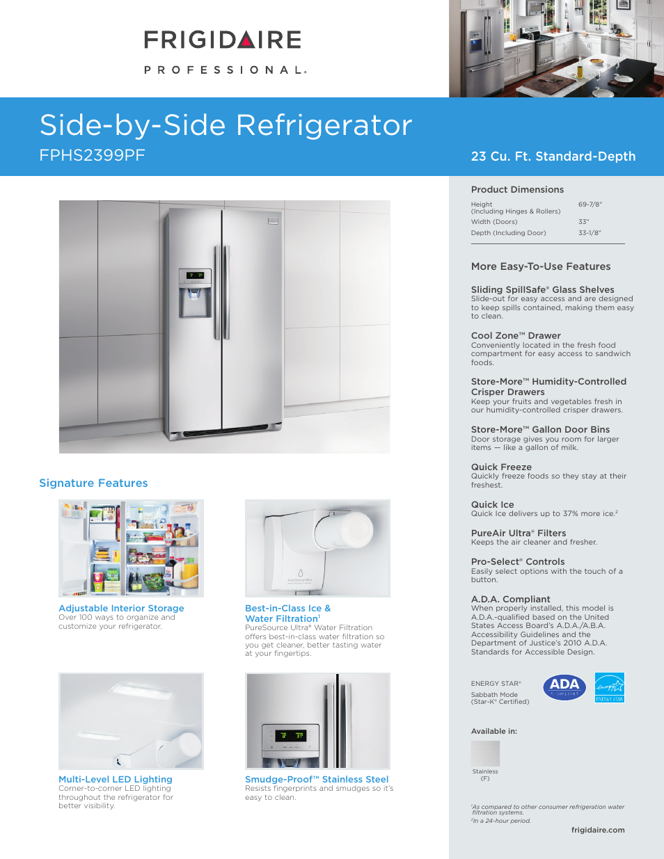 FRIGIDAIRE FPHS2399PF User Manual | 4 pages