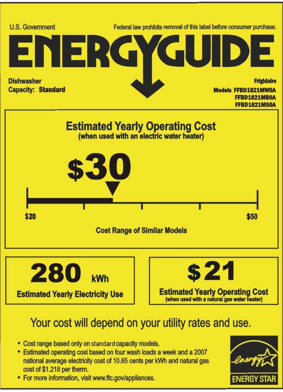 FRIGIDAIRE FFBD1821MB User Manual | 1 page