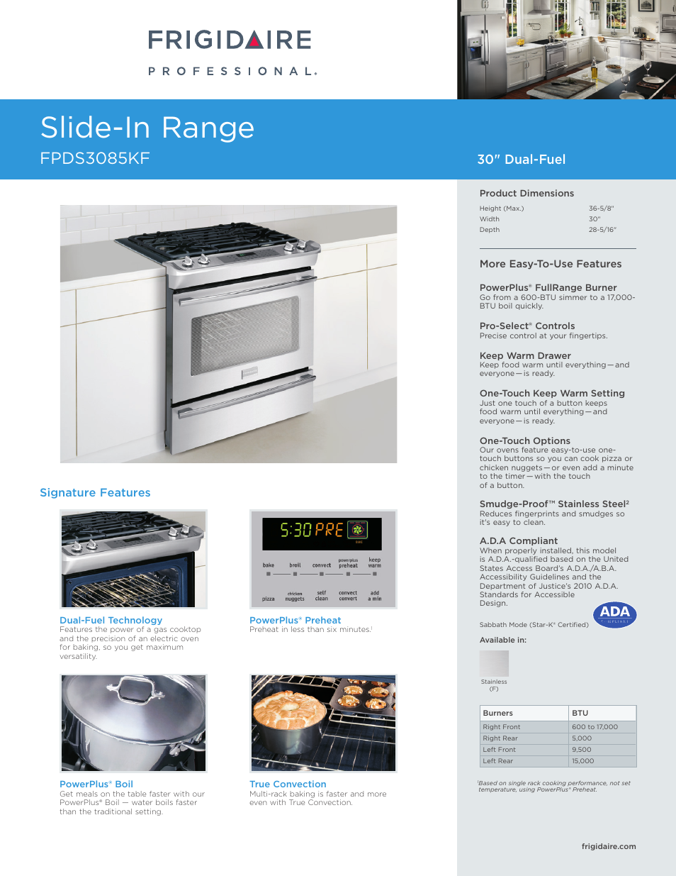 FRIGIDAIRE FPDS3085KF User Manual | 7 pages