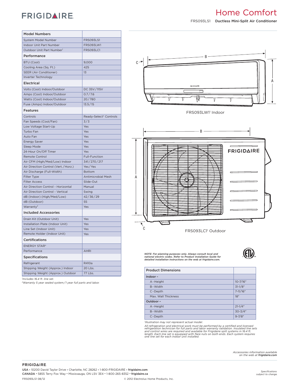 Home comfort | FRIGIDAIRE FRS093LS1 User Manual | Page 2 / 4