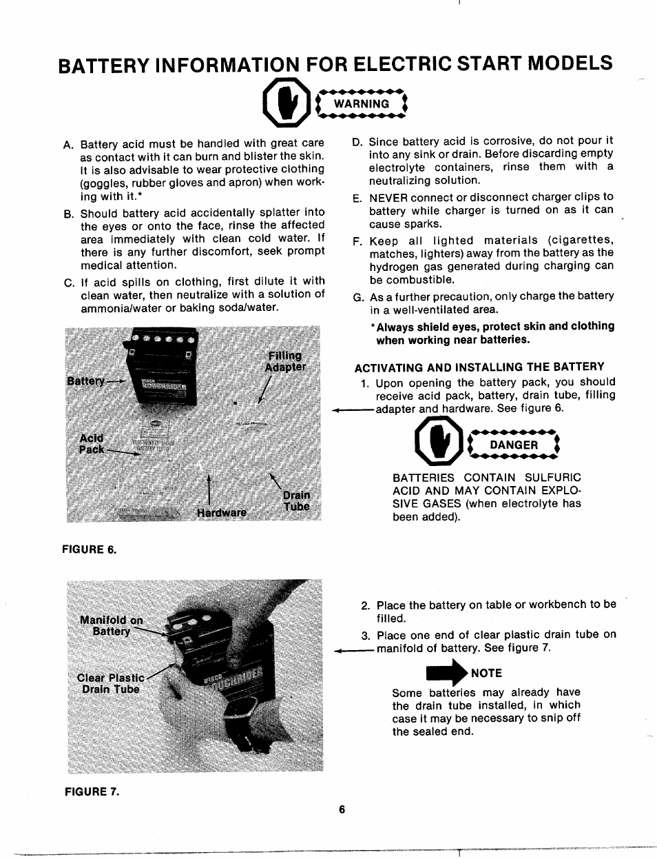 Battery information for electric start models | Bolens 132-395A User Manual | Page 6 / 32
