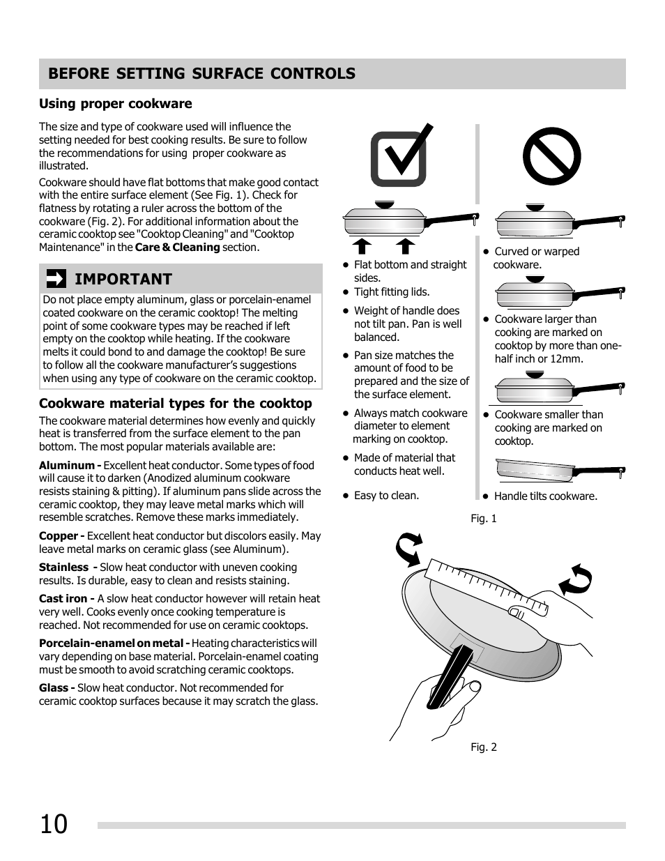 Before setting surface controls, Important | FRIGIDAIRE FGEF3032MB User Manual | Page 10 / 36