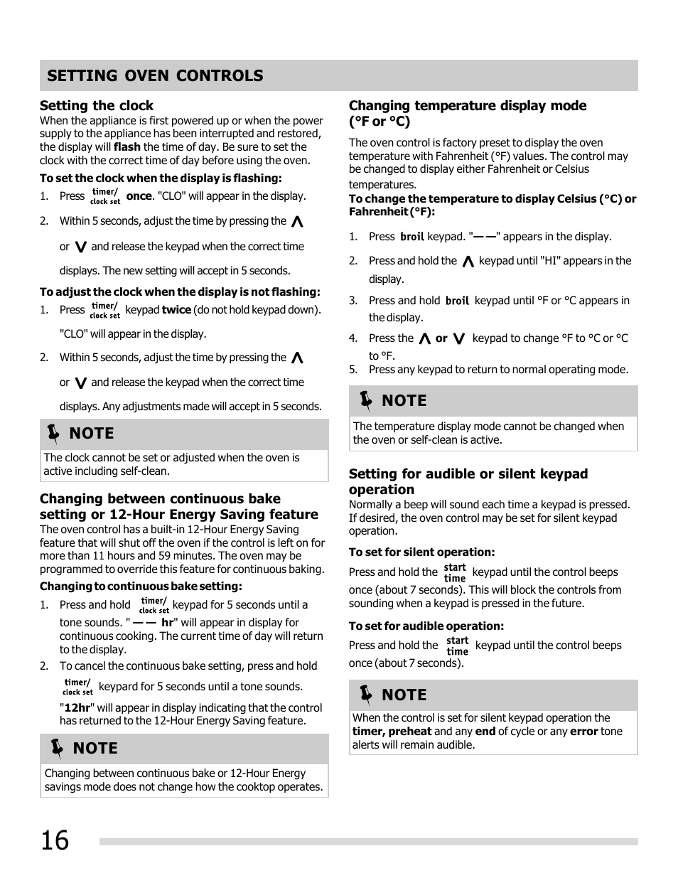 Setting oven controls | FRIGIDAIRE FGEF3032MB User Manual | Page 16 / 36