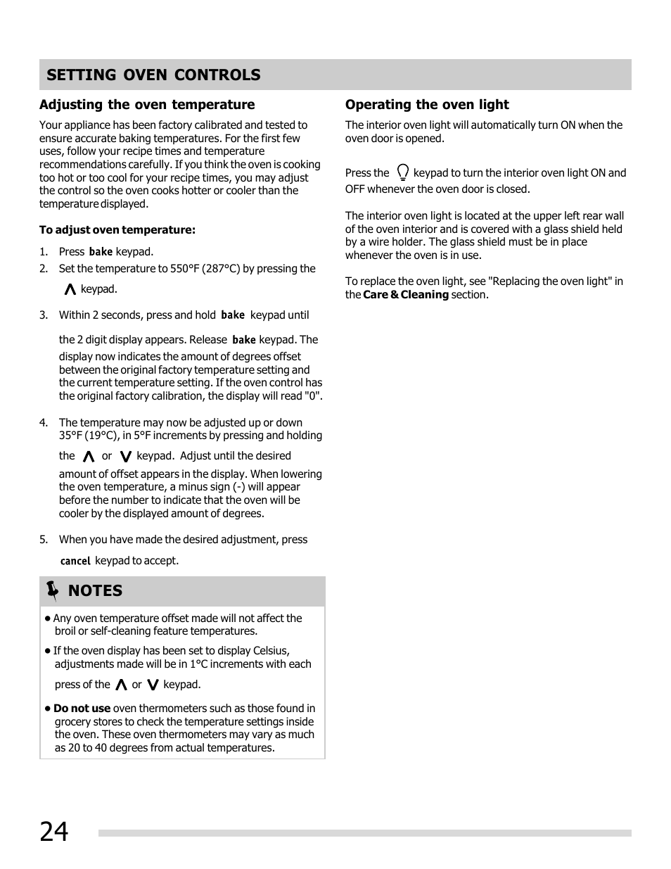 Setting oven controls | FRIGIDAIRE FGEF3032MB User Manual | Page 24 / 36