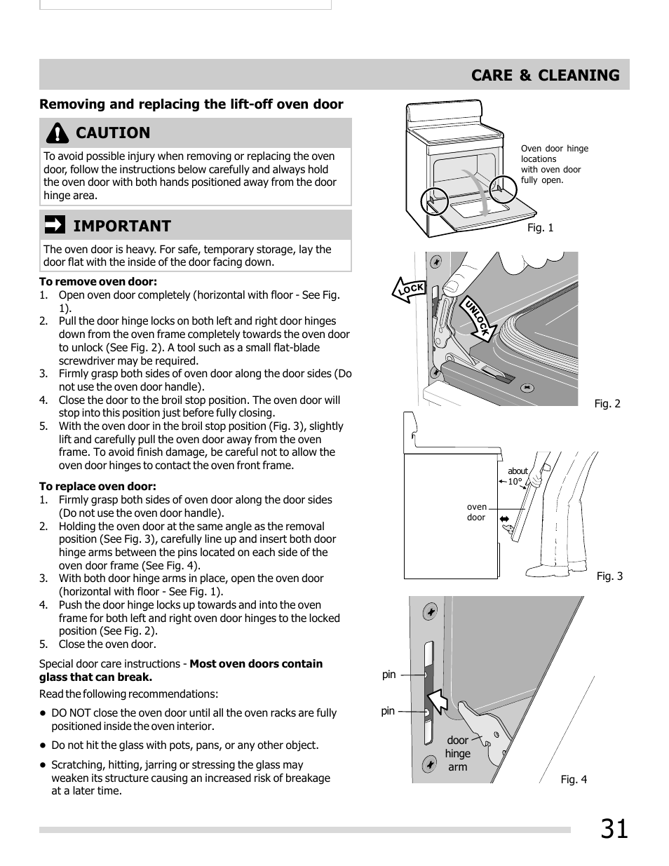 Care & cleaning, Important, Caution | FRIGIDAIRE FGEF3032MB User Manual | Page 31 / 36