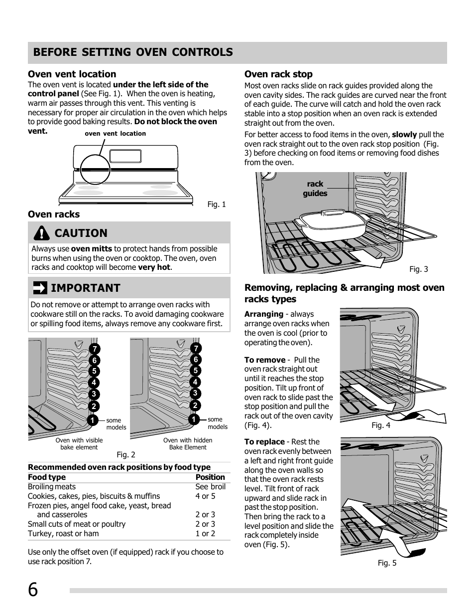 Important, Before setting oven controls, Caution | FRIGIDAIRE FGEF3032MB User Manual | Page 6 / 36