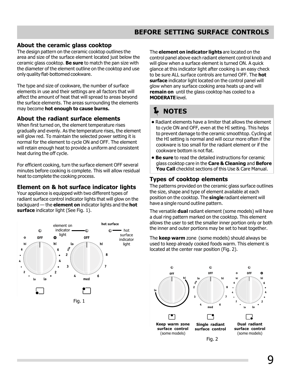 Before setting surface controls | FRIGIDAIRE FGEF3032MB User Manual | Page 9 / 36
