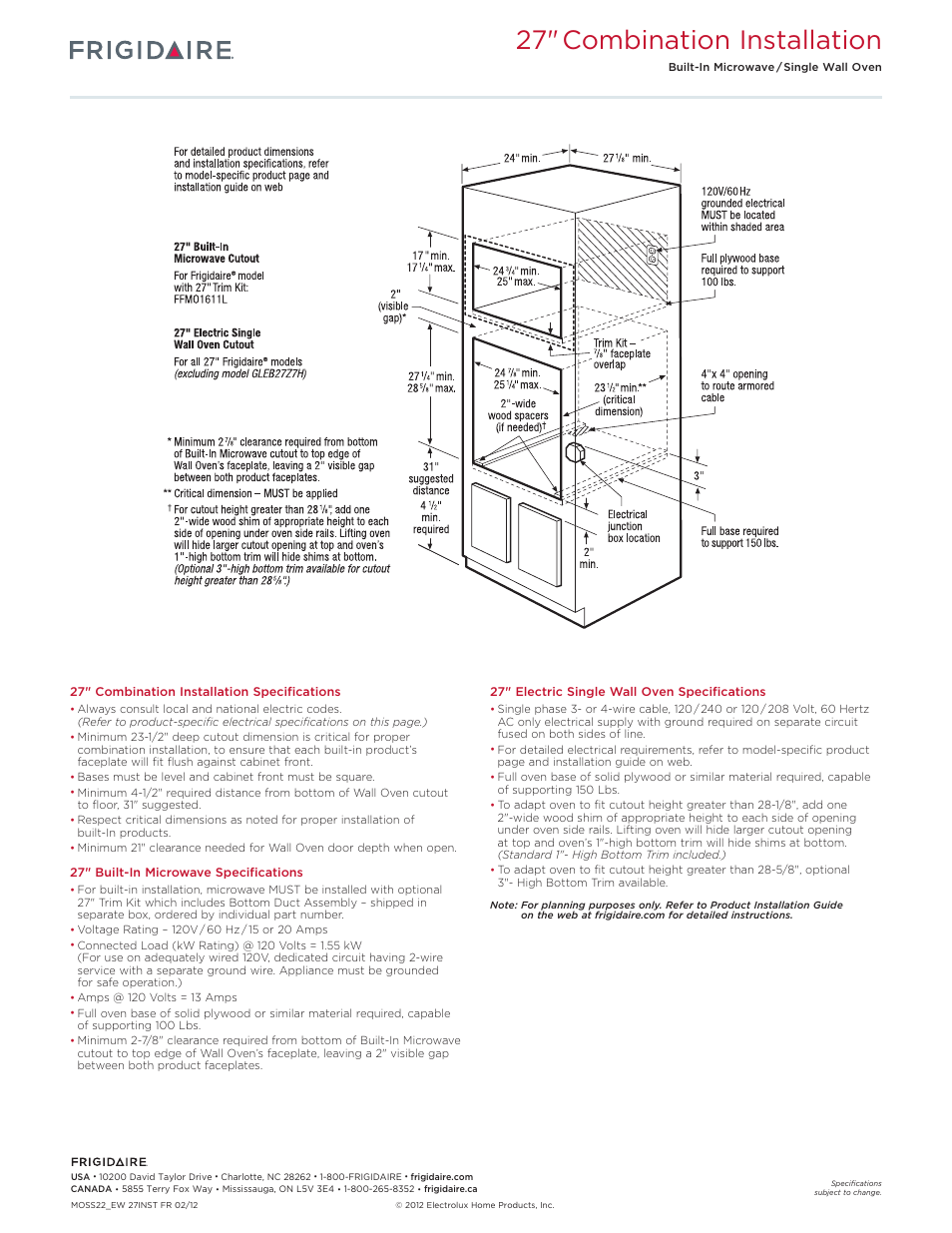 27" combination installation | FRIGIDAIRE FFEW2725LW User Manual | Page 6 / 12