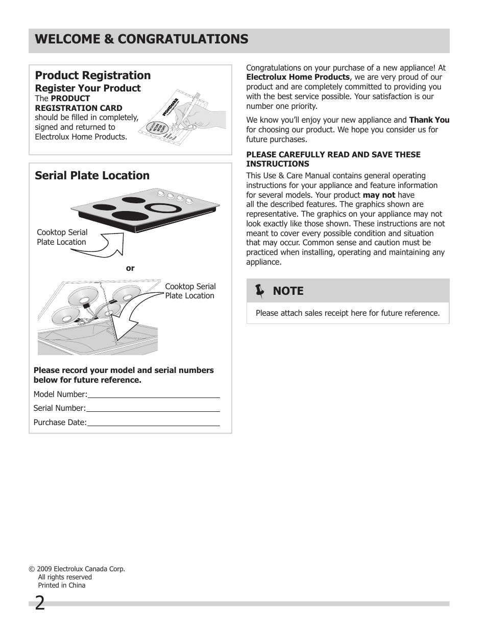 Product registration serial plate location | FRIGIDAIRE FFEC3205LS User Manual | Page 2 / 16