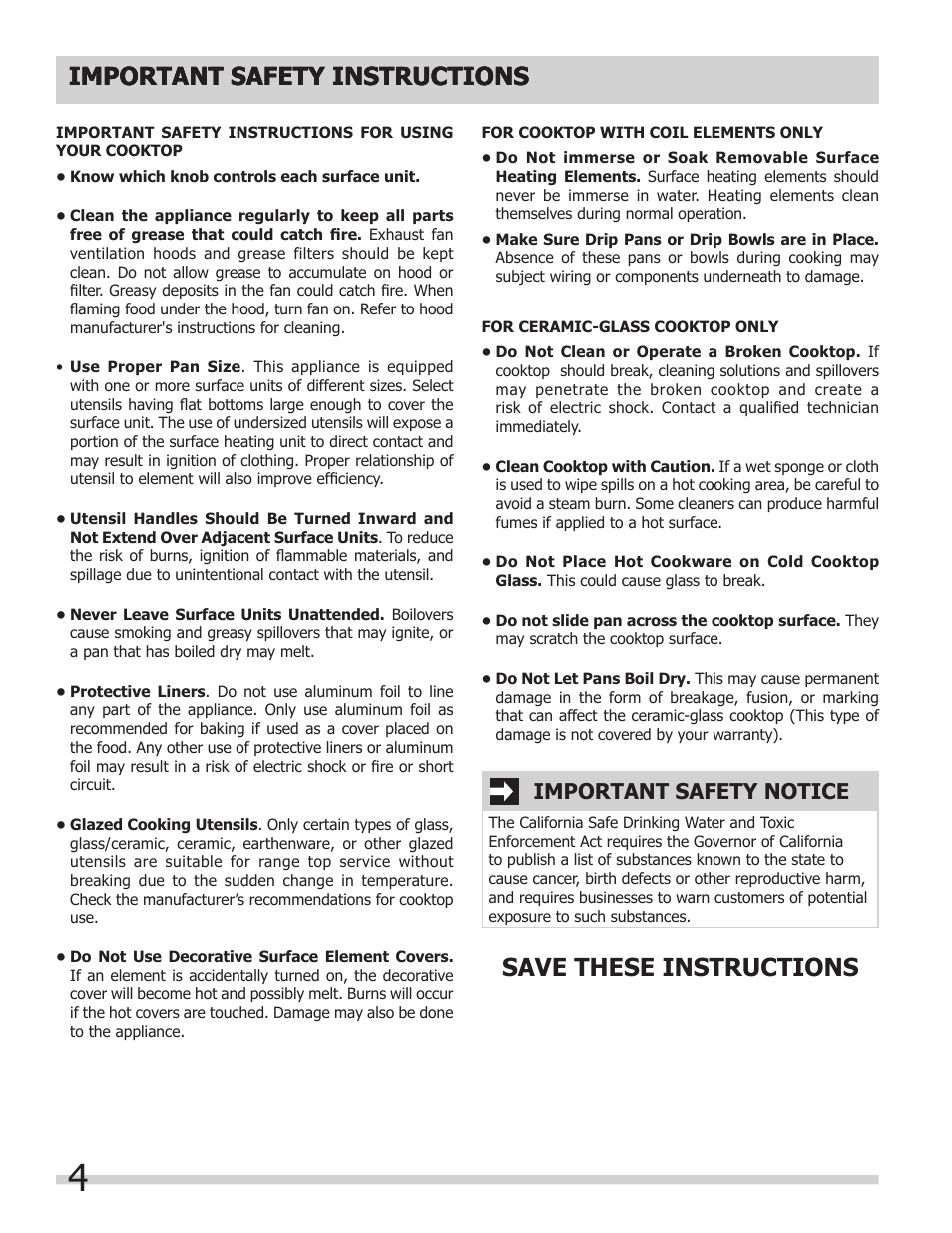 Important safety instructions, Important safety notice | FRIGIDAIRE FFEC3205LS User Manual | Page 4 / 16