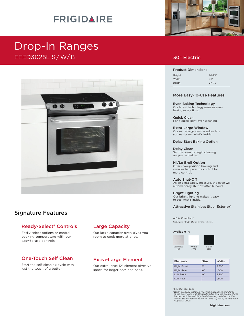 FRIGIDAIRE FFED3025LW User Manual | 5 pages