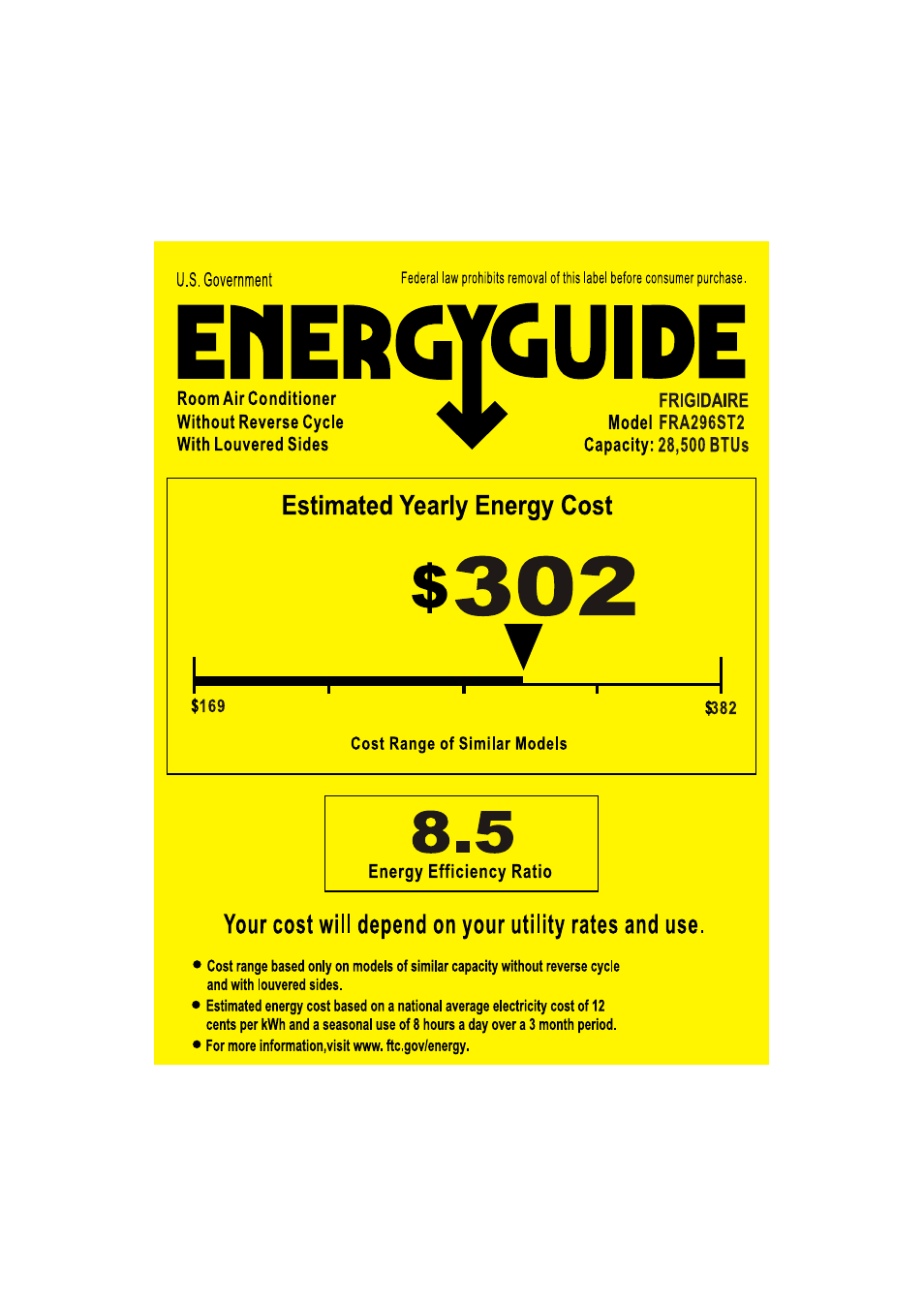 FRIGIDAIRE FRA296ST2 User Manual | 1 page