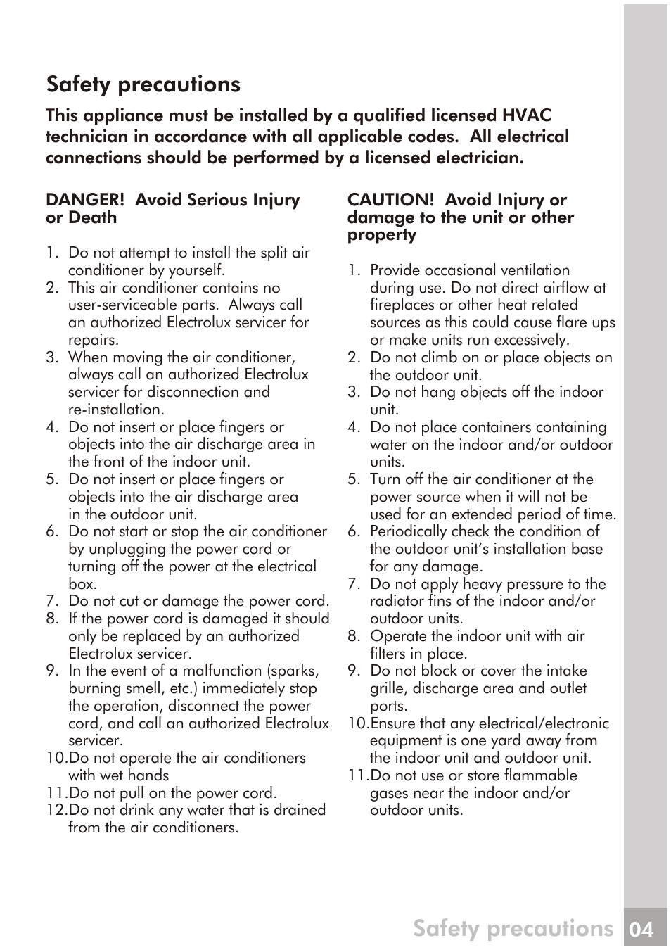 Safety precautions | FRIGIDAIRE FRS18PYS2 User Manual | Page 2 / 25