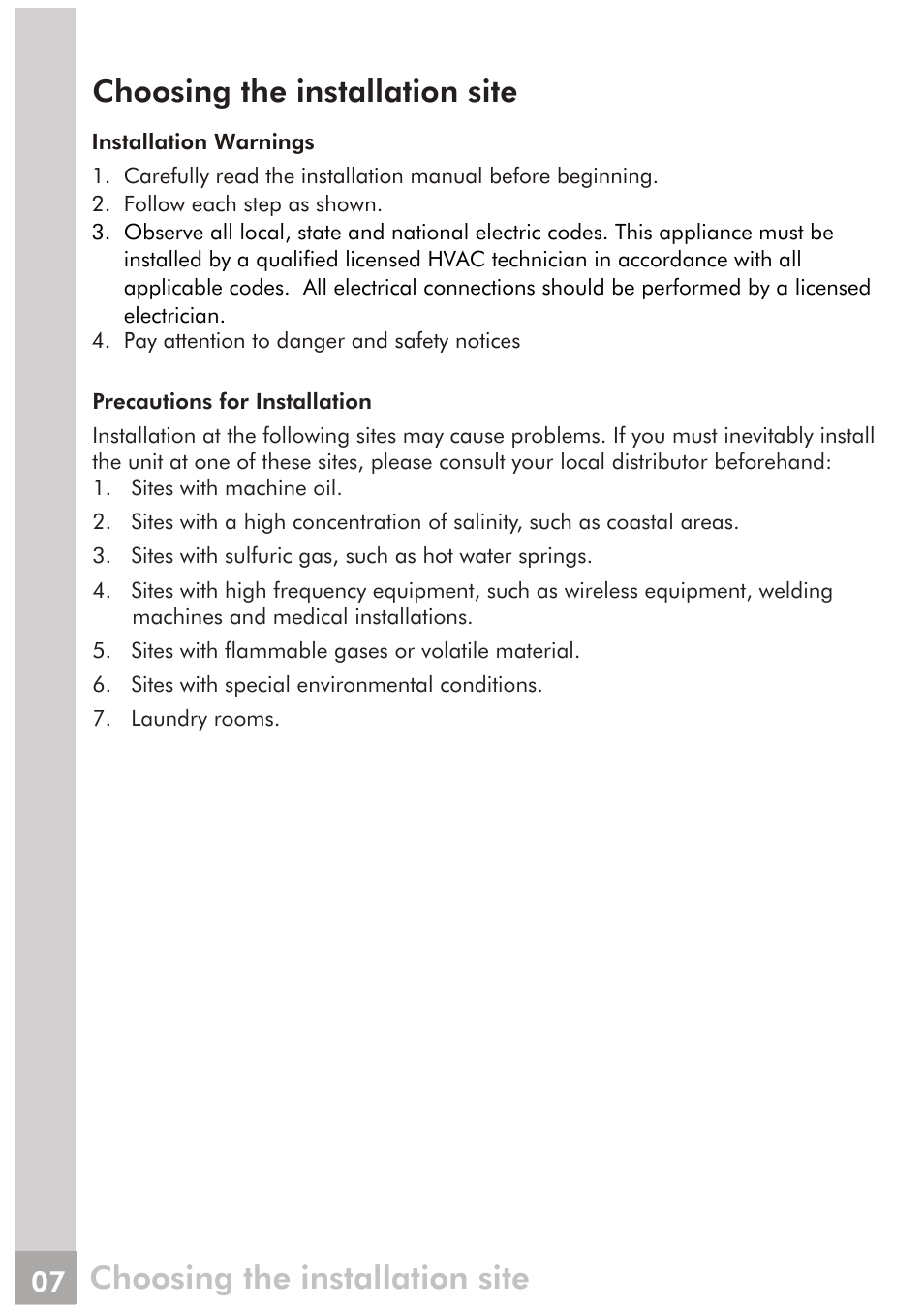 Choosing the installation site | FRIGIDAIRE FRS18PYS2 User Manual | Page 5 / 25