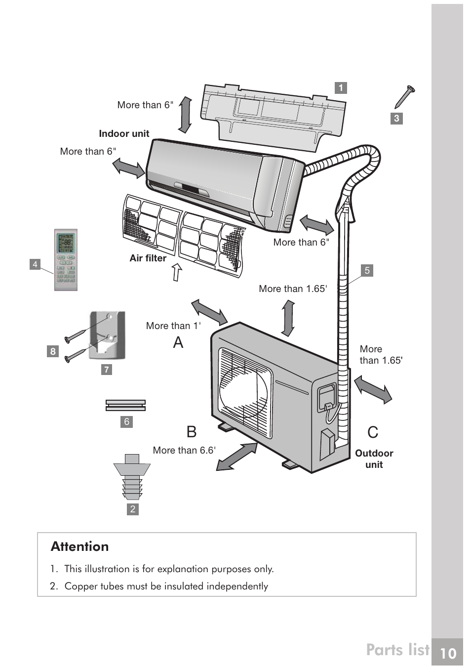 Ab c, Parts list, Attention | FRIGIDAIRE FRS18PYS2 User Manual | Page 8 / 25