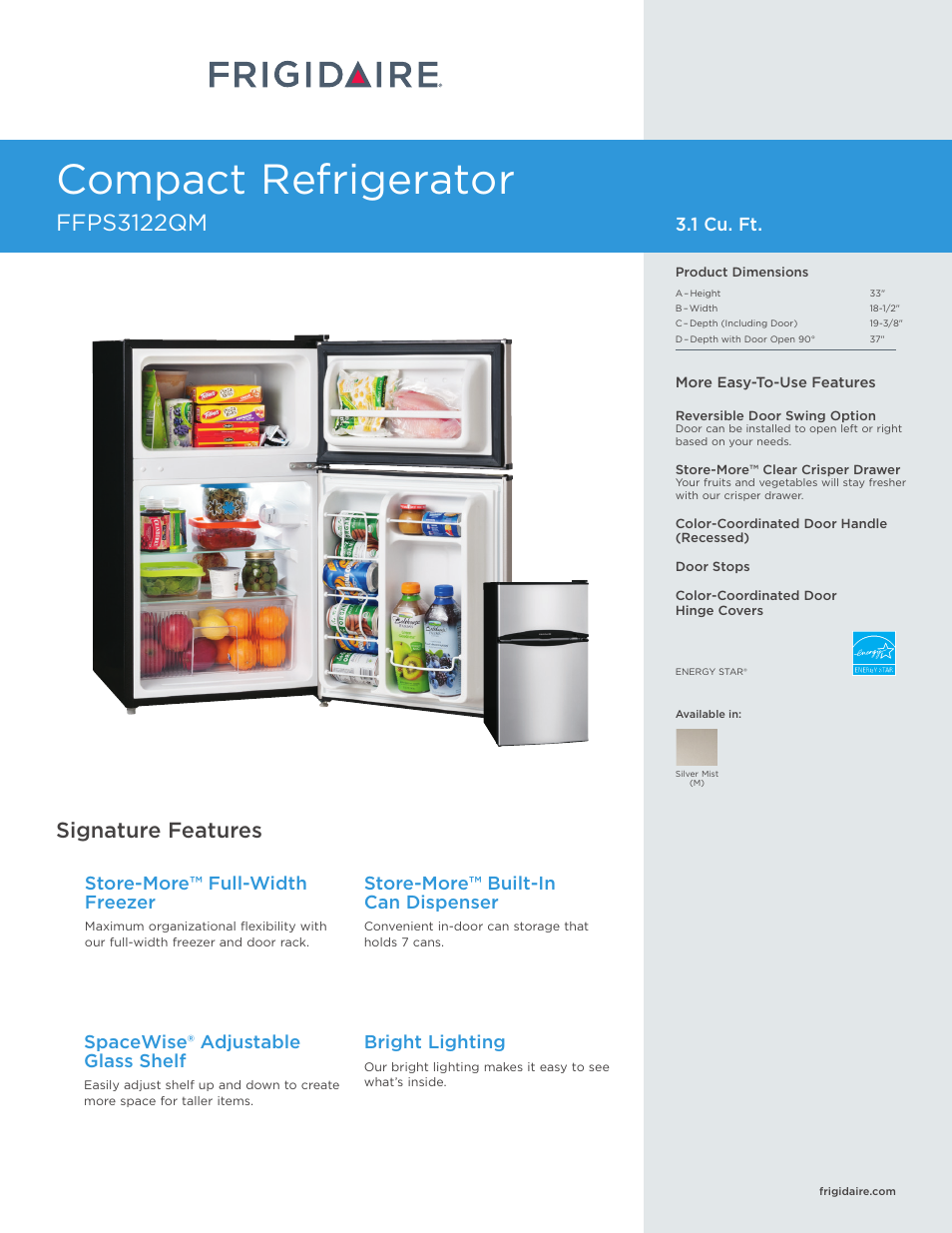 FRIGIDAIRE FFPS3122QM User Manual | 2 pages
