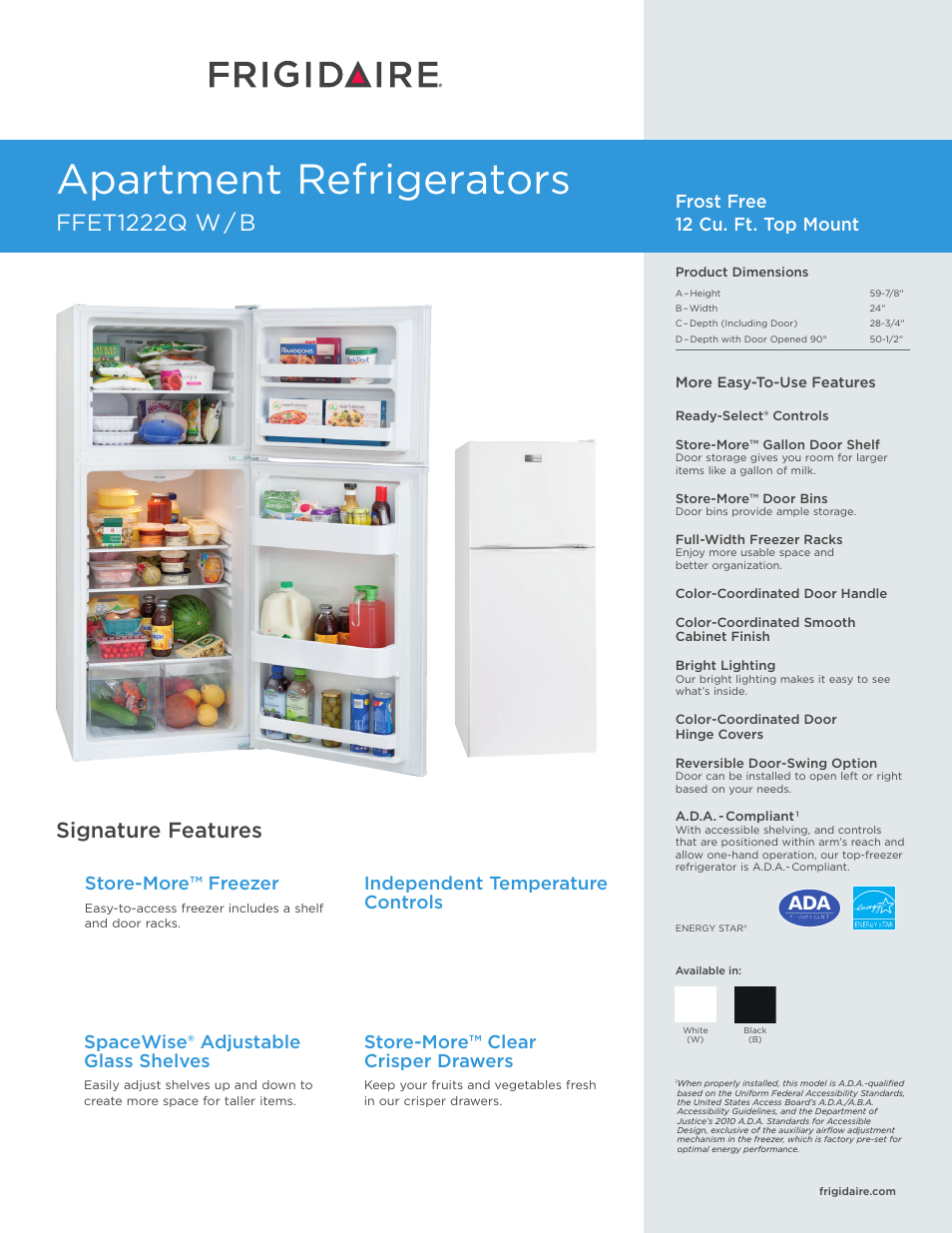 FRIGIDAIRE FFET1222QW User Manual | 3 pages
