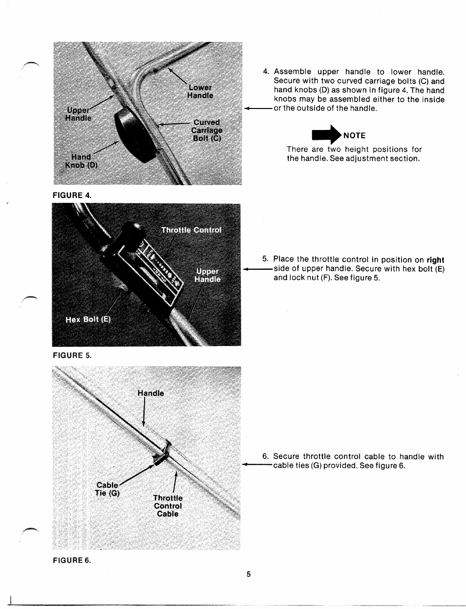 Hand knob (d), Note | Bolens 120-270A User Manual | Page 5 / 17