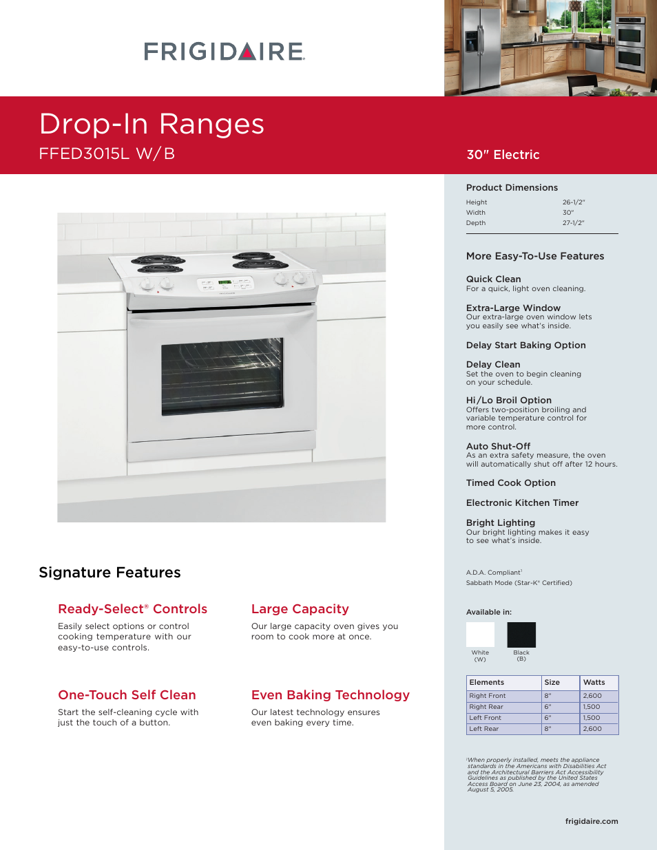 FRIGIDAIRE FFED3015LW User Manual | 5 pages