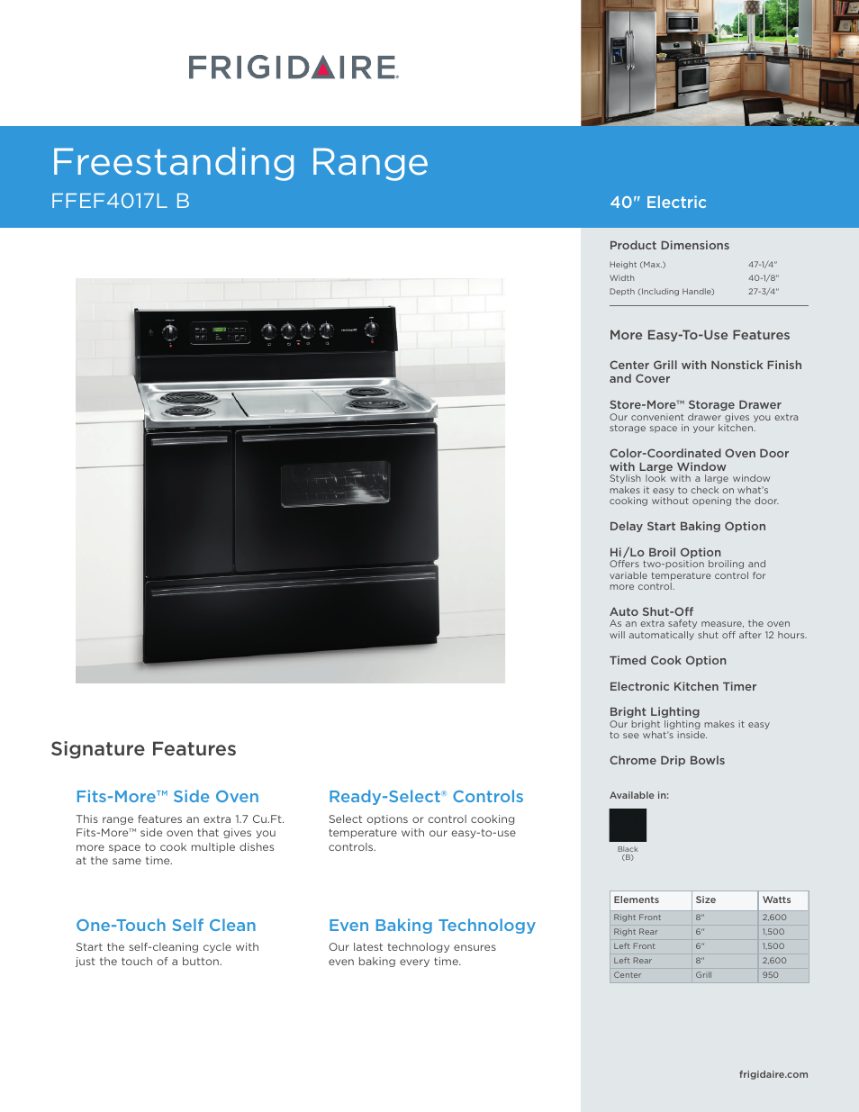 FRIGIDAIRE FFEF4017LB User Manual | 7 pages