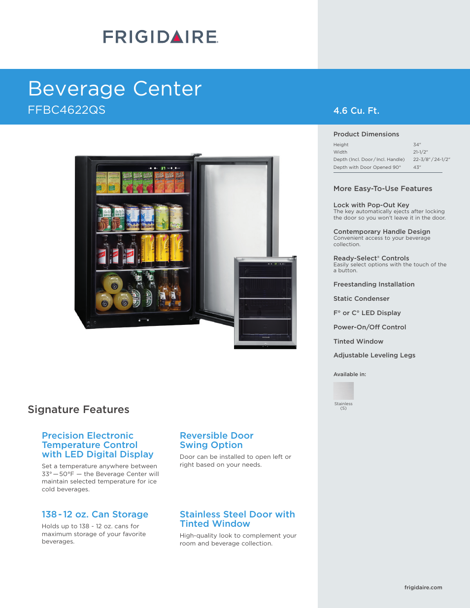 FRIGIDAIRE FFBC4622QS User Manual | 2 pages