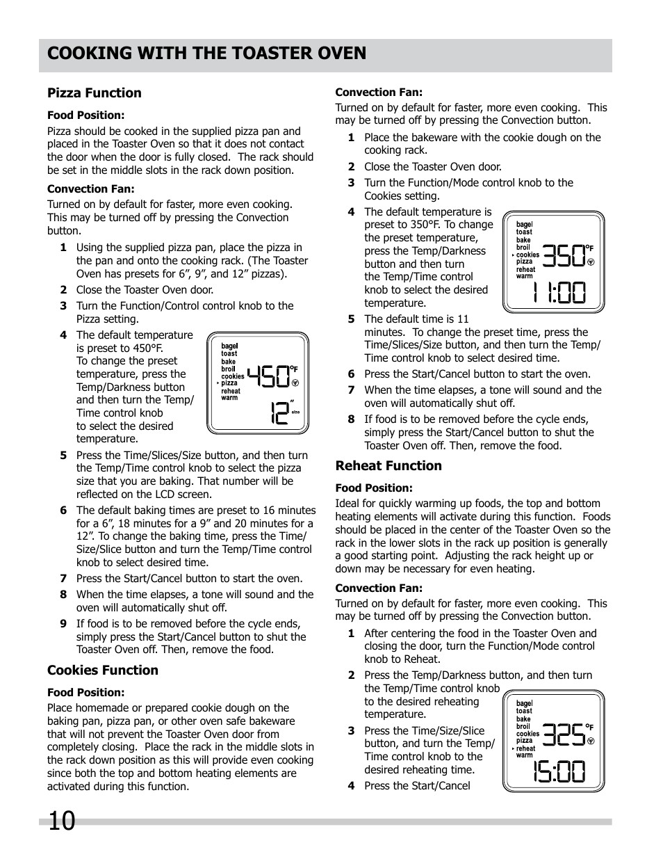 Cooking with the toaster oven | FRIGIDAIRE FPCO06D7MS User Manual | Page 10 / 14