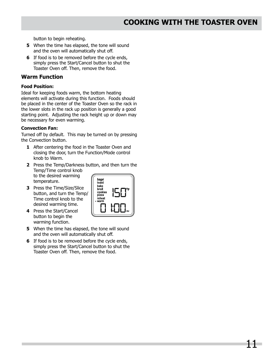 Cooking with the toaster oven | FRIGIDAIRE FPCO06D7MS User Manual | Page 11 / 14