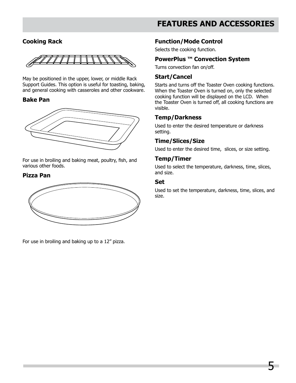 Features and accessories | FRIGIDAIRE FPCO06D7MS User Manual | Page 5 / 14