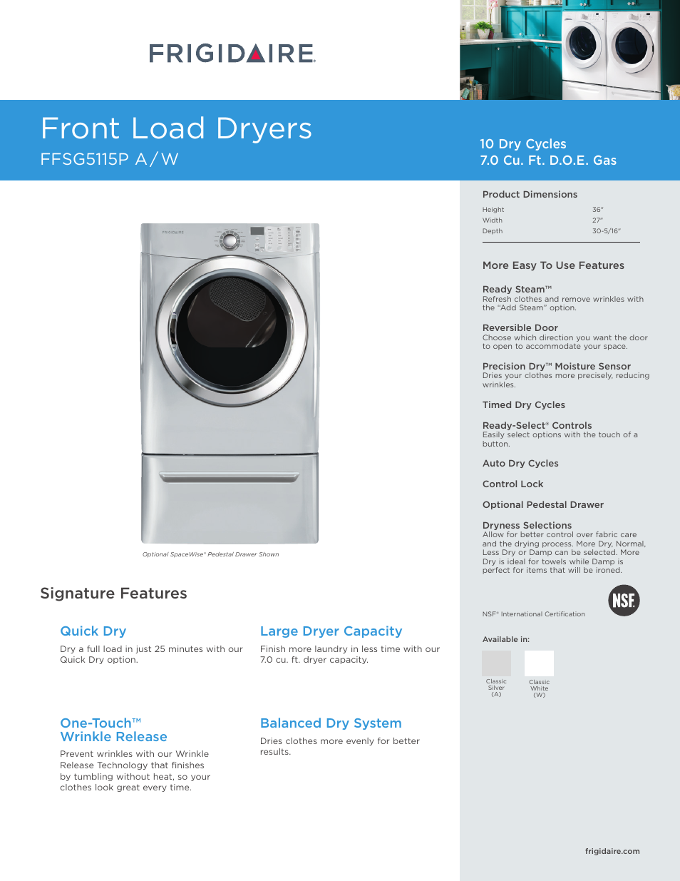 FRIGIDAIRE FFSG5115PW User Manual | 3 pages