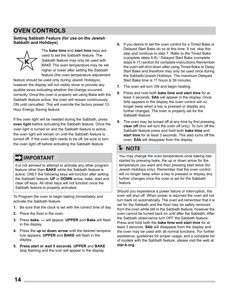 14 oven controls, Important | FRIGIDAIRE FFET2725PS User Manual | Page 14 / 24