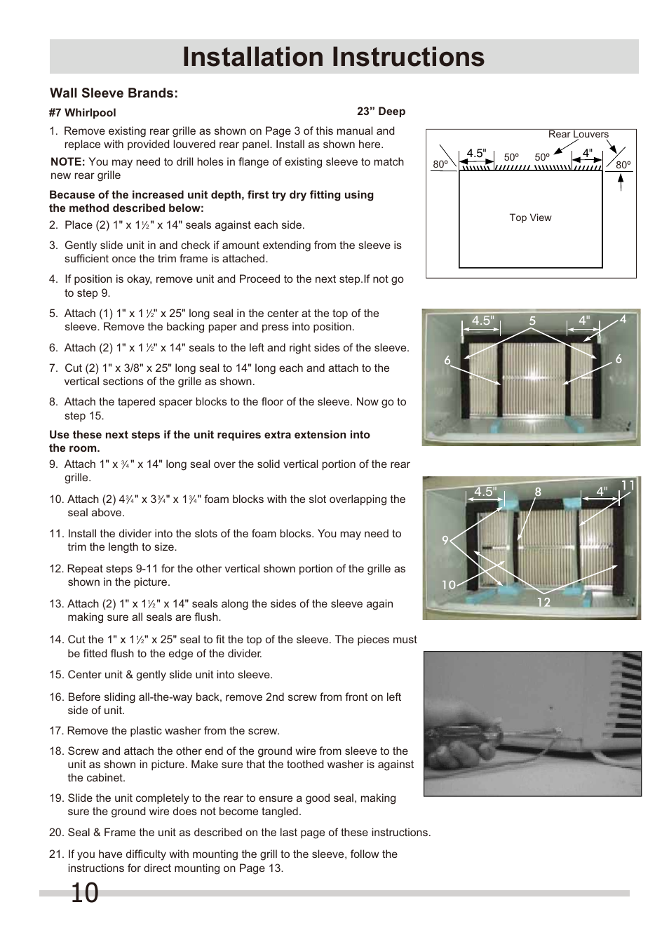 Installation instructions, Wall sleeve brands | FRIGIDAIRE FRA144HT2 User Manual | Page 10 / 14