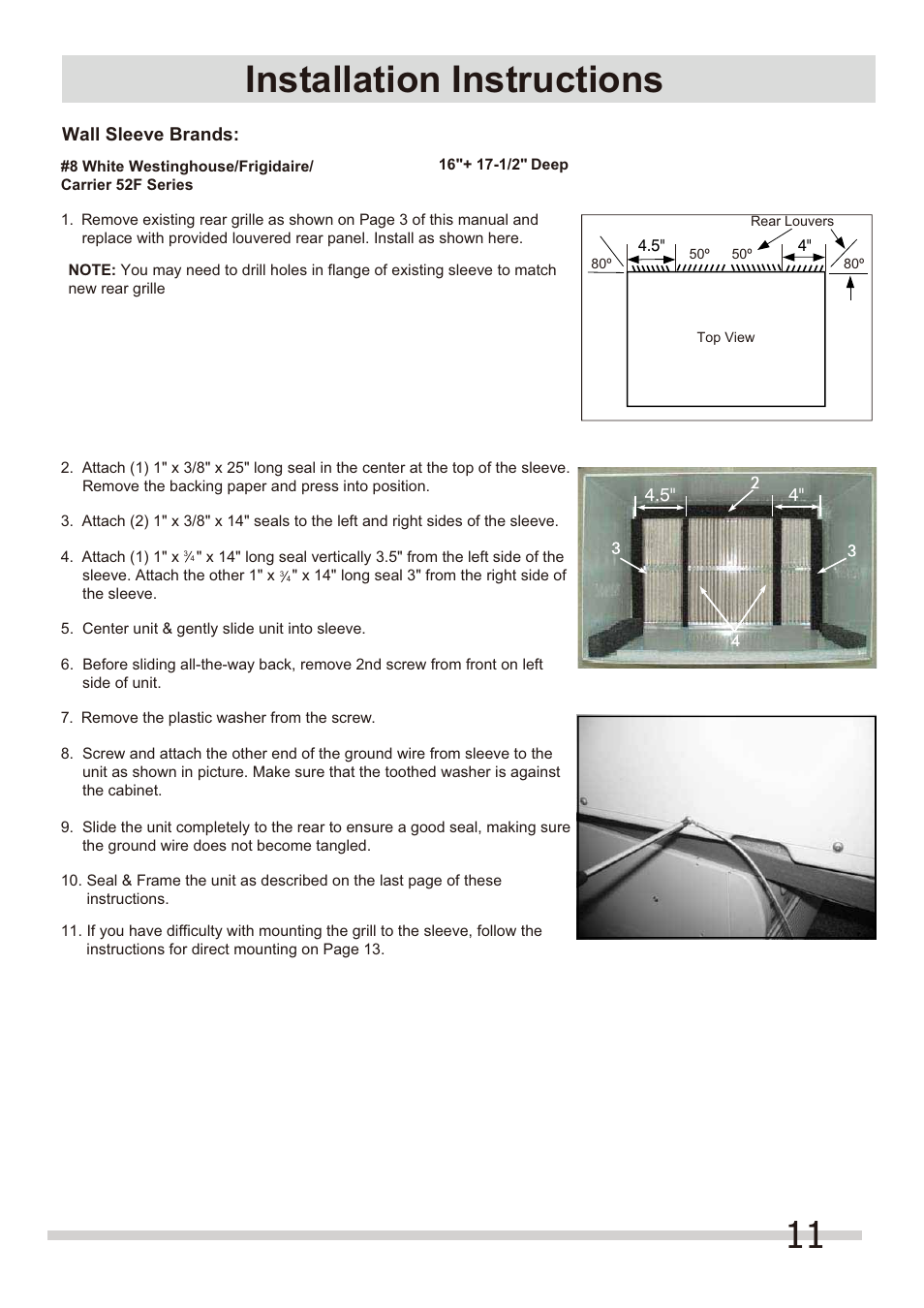 Installation instructions | FRIGIDAIRE FRA144HT2 User Manual | Page 11 / 14