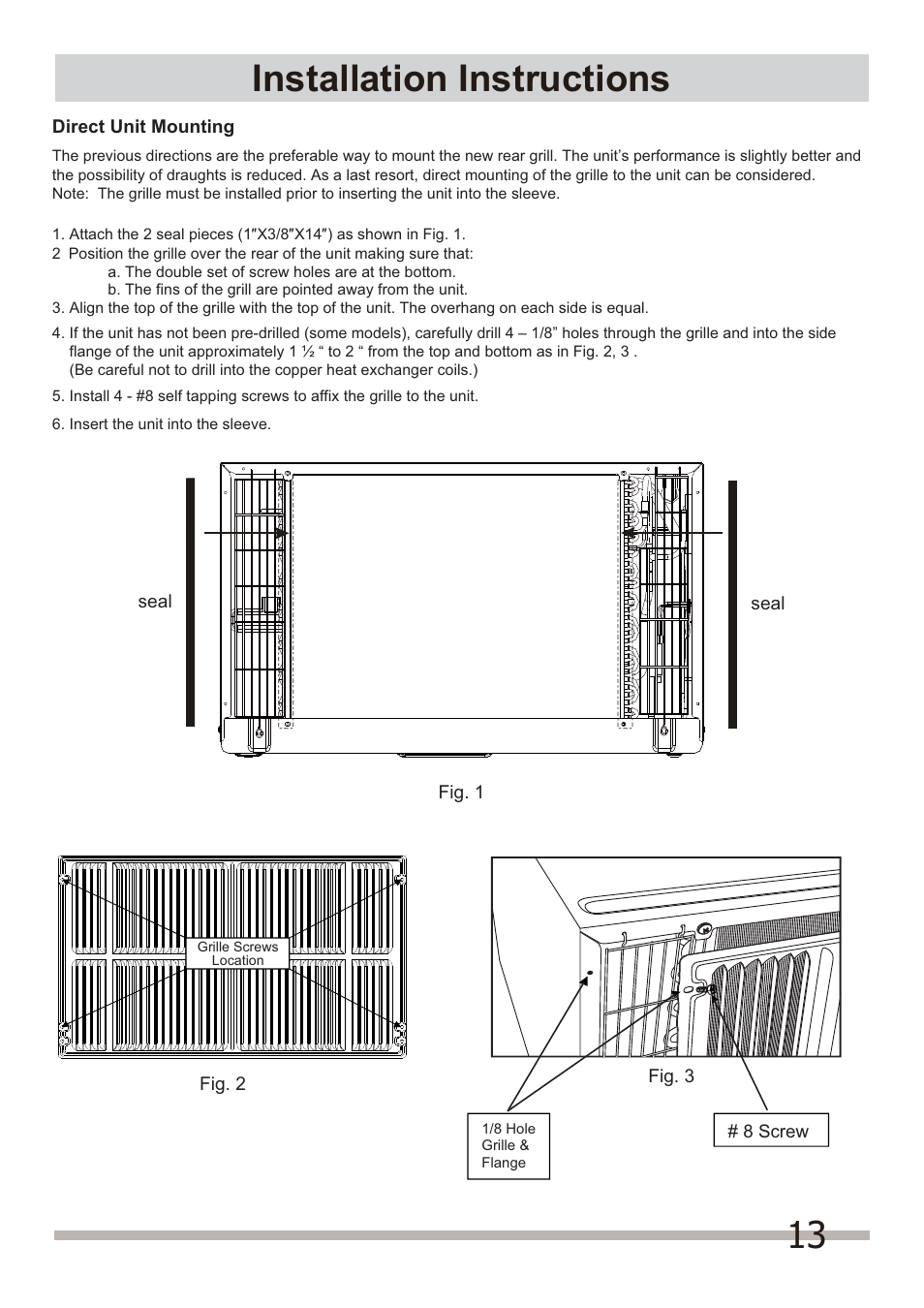 13 installation instructions | FRIGIDAIRE FRA144HT2 User Manual | Page 13 / 14