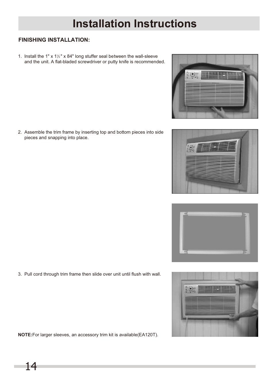 Installation instructions | FRIGIDAIRE FRA144HT2 User Manual | Page 14 / 14
