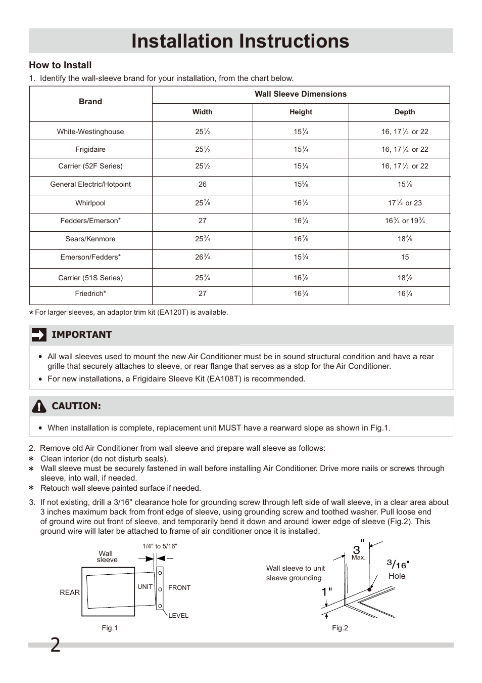 2installation instructions, How to install, Caution | Important, Hole | FRIGIDAIRE FRA144HT2 User Manual | Page 2 / 14
