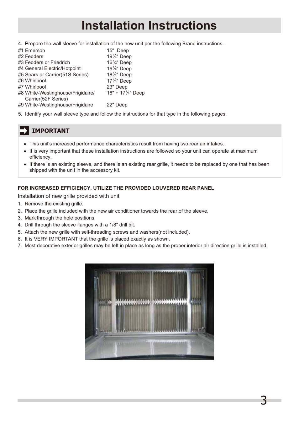 3installation instructions, Important | FRIGIDAIRE FRA144HT2 User Manual | Page 3 / 14