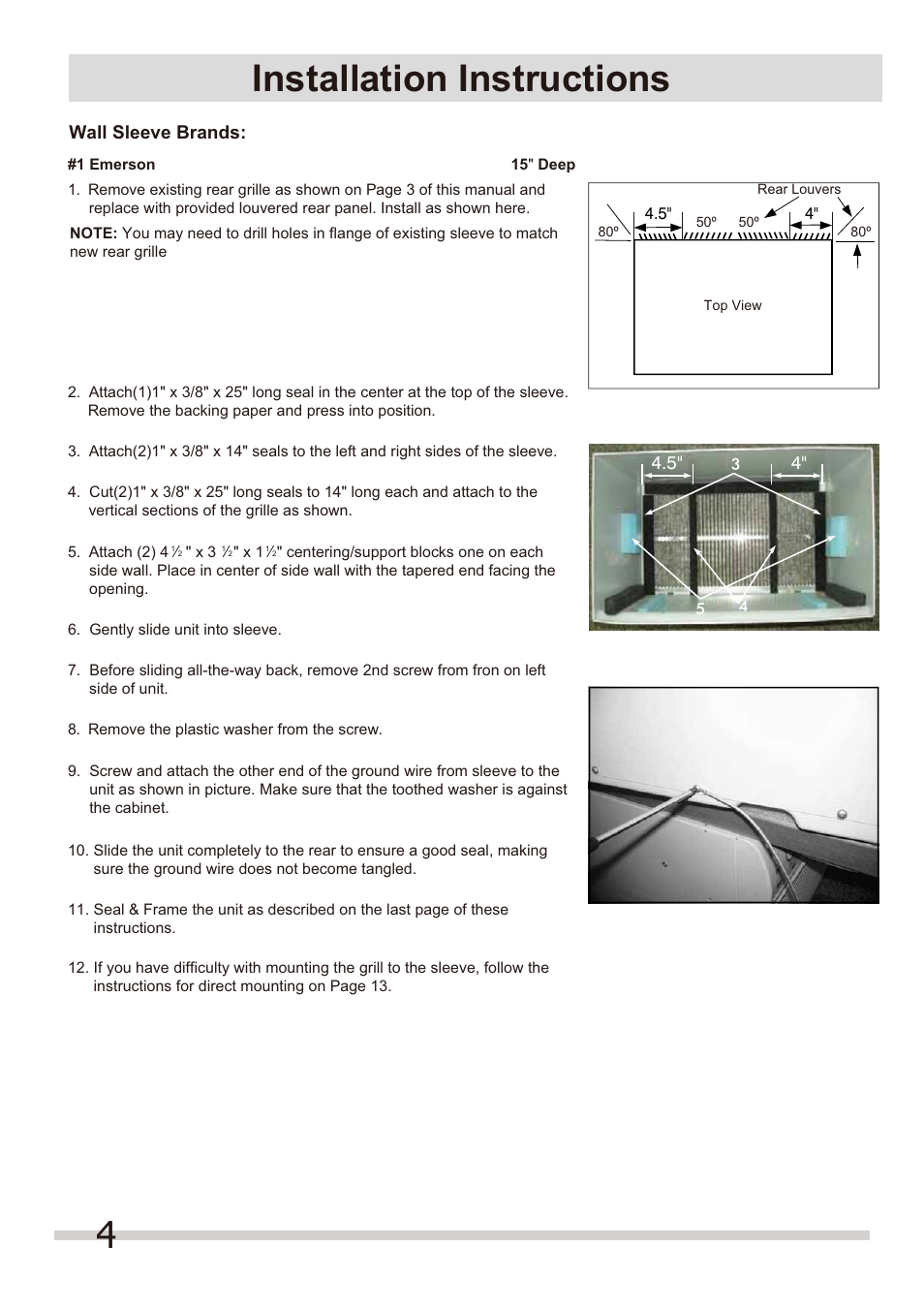 4installation instructions, Wall sleeve brands | FRIGIDAIRE FRA144HT2 User Manual | Page 4 / 14