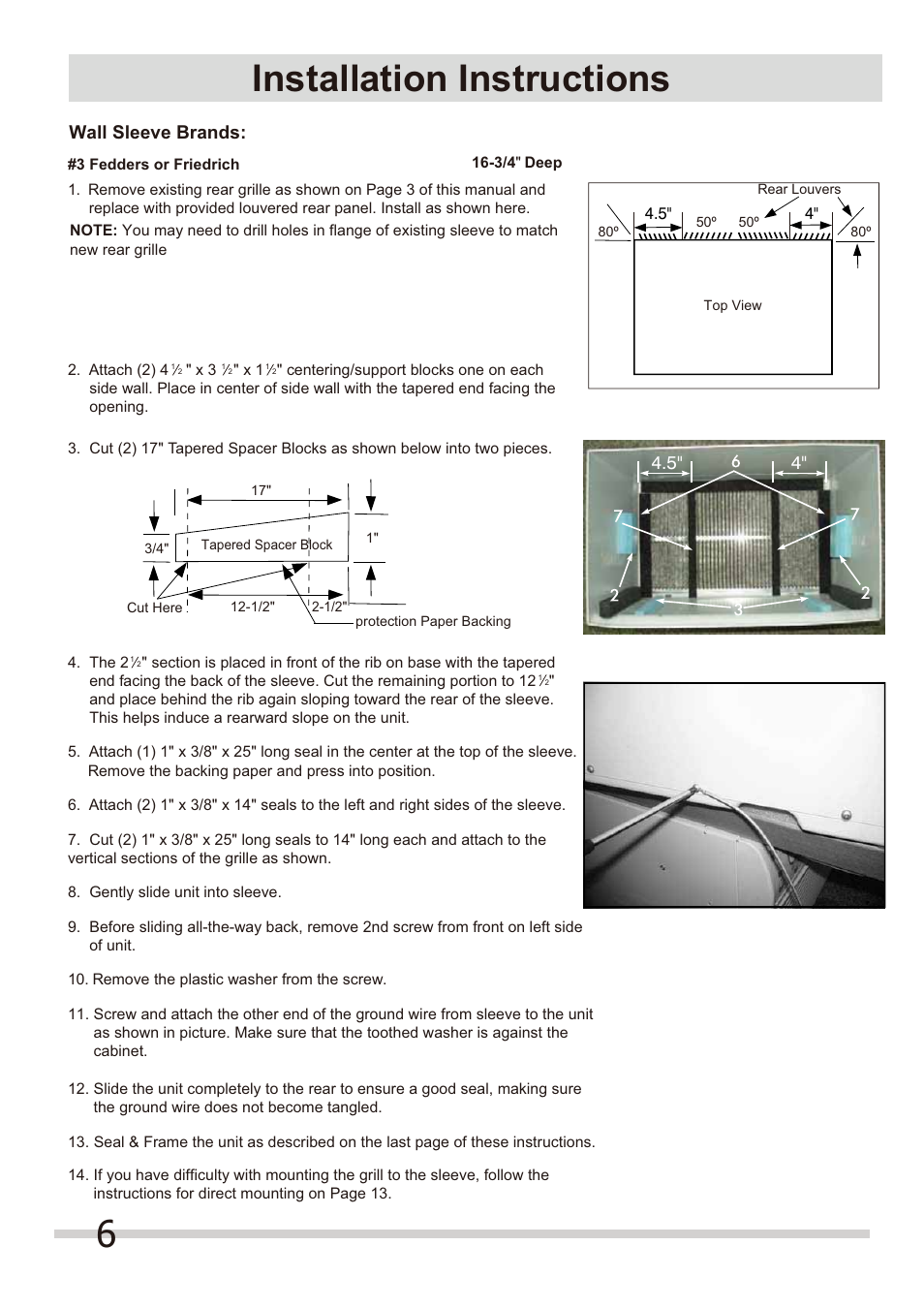 Installation instructions, Wall sleeve brands | FRIGIDAIRE FRA144HT2 User Manual | Page 6 / 14