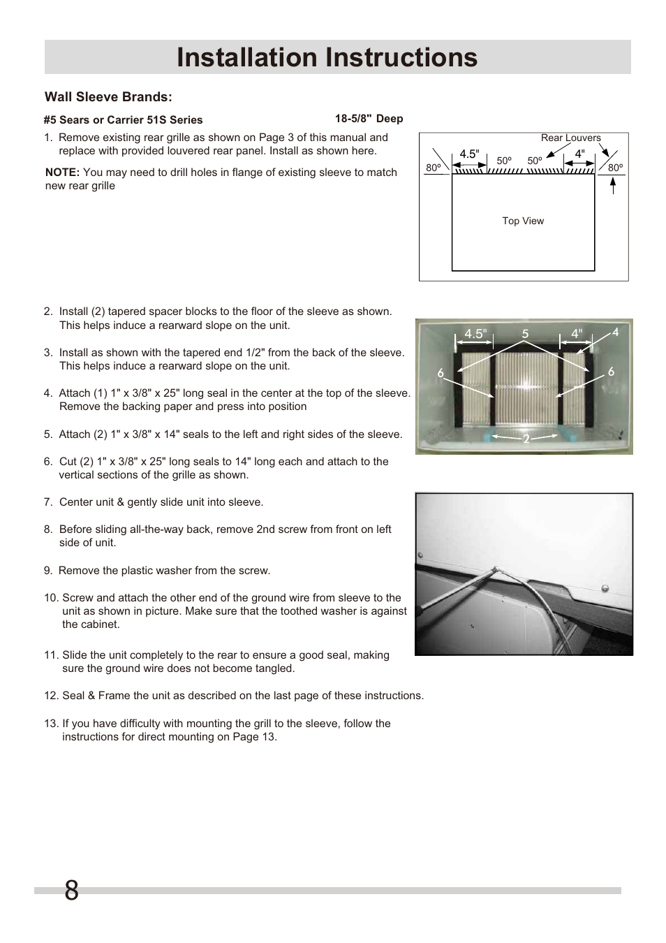 Installation instructions | FRIGIDAIRE FRA144HT2 User Manual | Page 8 / 14