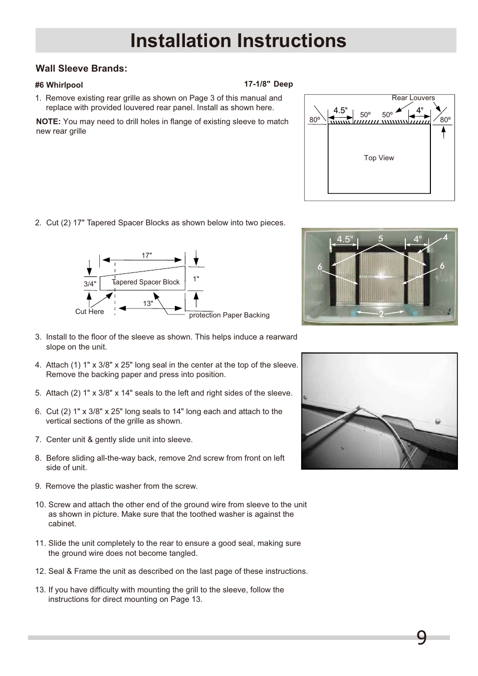 Installation instructions | FRIGIDAIRE FRA144HT2 User Manual | Page 9 / 14