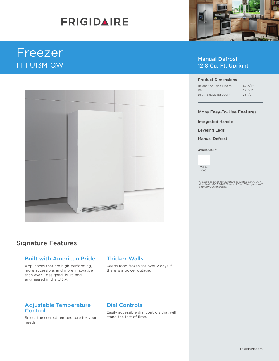 FRIGIDAIRE FFFU13M1QW User Manual | 3 pages