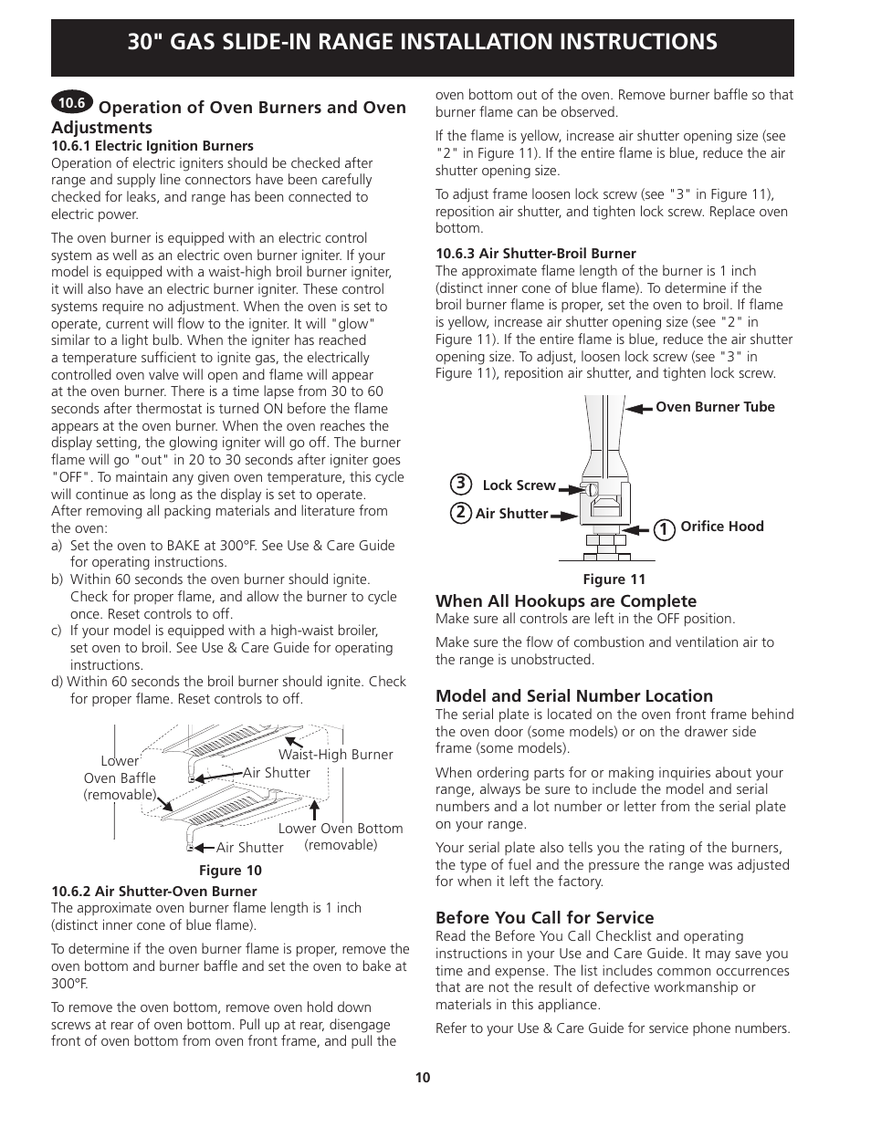 30" gas slide-in range installation instructions | FRIGIDAIRE FGGS3045KF User Manual | Page 10 / 36