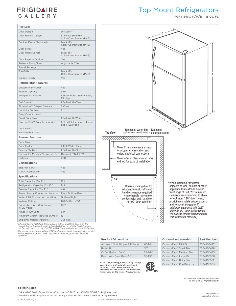 Top mount refrigerators frigidaire gallery, Top mount refrigerators | FRIGIDAIRE FGHT1846QE User Manual | Page 2 / 3